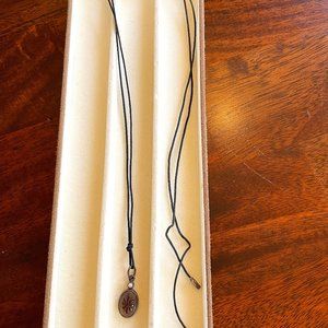 Silver smoky quartz and pearl Pandora pendant and cord necklace